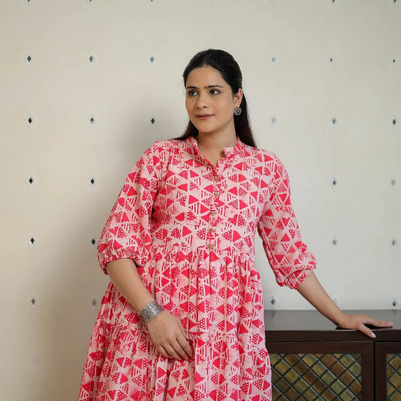 Low Prices Pink - Pure Cotton Tiered Batik Print Dress 11
