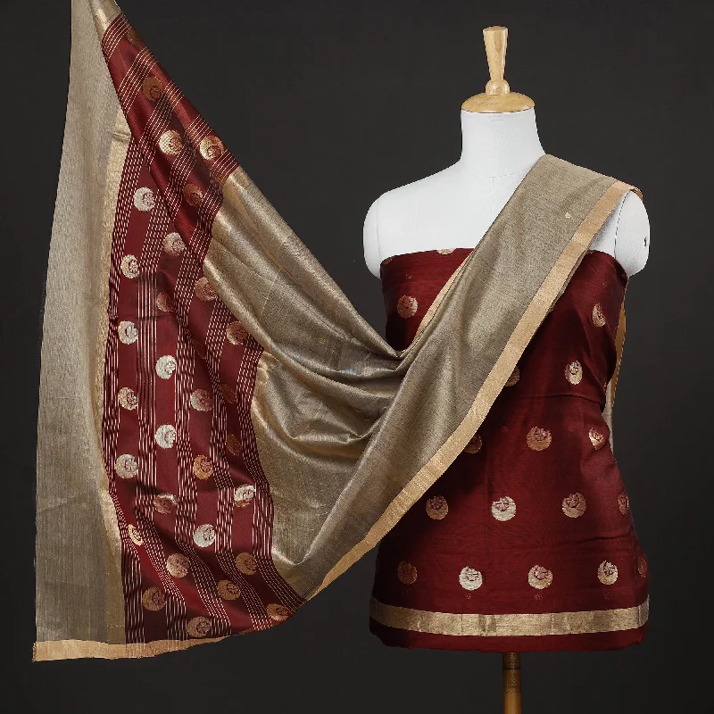 Great Bargains Maroon - 2pc Handloom Chanderi Silk Zari Buti Suit Material Set