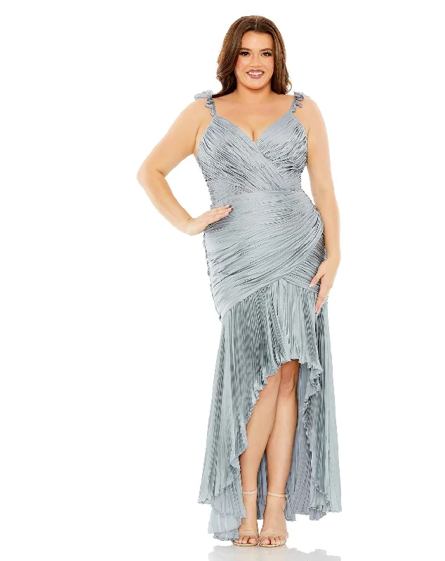 Price Slash Mac Duggal 77009 Pleated Plus Size High Low Prom Dress