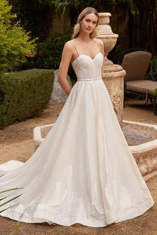 Online Specials Cinderella Divine CDS435W Long Spaghetti Strap Glitter Wedding Dress