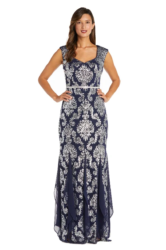 Weekend Deal R&M Richards 7742 Long Sequin Formal Ruffle Skirt Dress