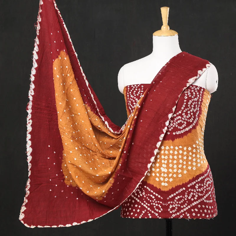 Special Offer Maroon - 3pc Kutch Bandhani Tie-Dye Satin Cotton Suit Material Set