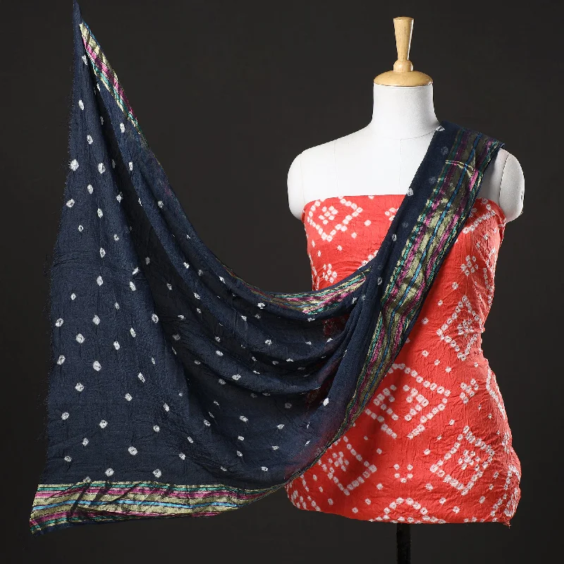 Exclusive Offers Orange - 3pc Kutch Bandhani Tie-Dye Satin Cotton Suit Material Set