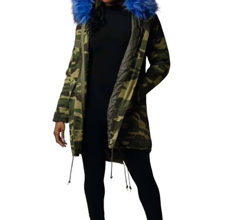Price Drop Alert Hoodie Coat With Detachable Fur In Camouflage