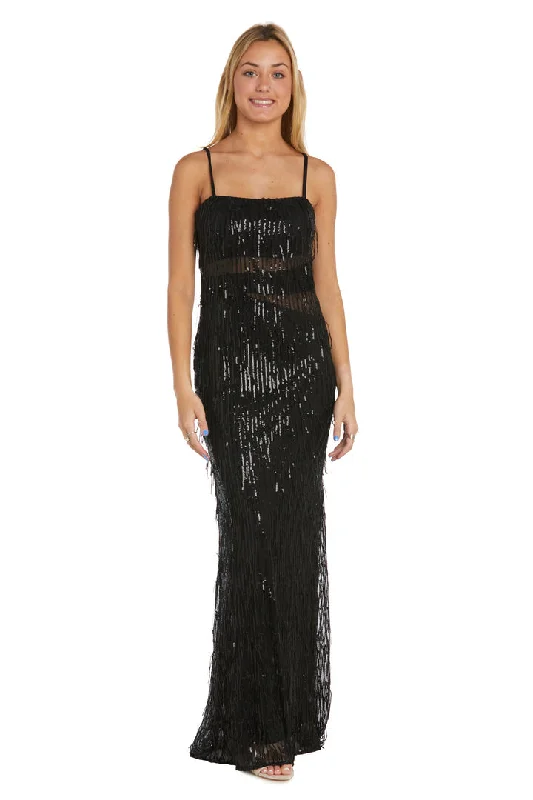 Bonus Savings Morgan & Co 13133 Fitted Sequin Fringe Formal Prom Long Dress