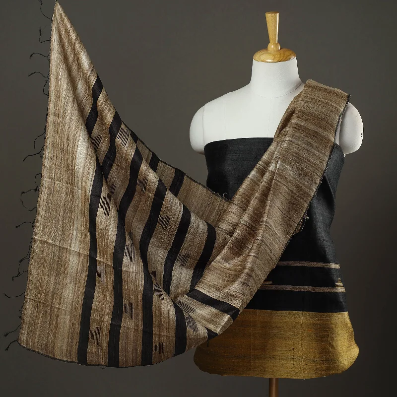 Stock Clearance Black - 3pc Bhagalpuri Tussar Silk Dress Material Set 13