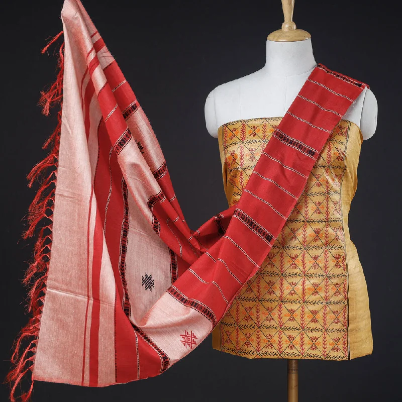 Exclusive Preview Yellow - 2pc Godna Handpainted Tussar Silk Suit Material with Oraon Weave Dupatta Exclusive Preview Yellow - 2pc Godna Handpainted Tussar Silk Suit Material with Oraon Weave Dupatta