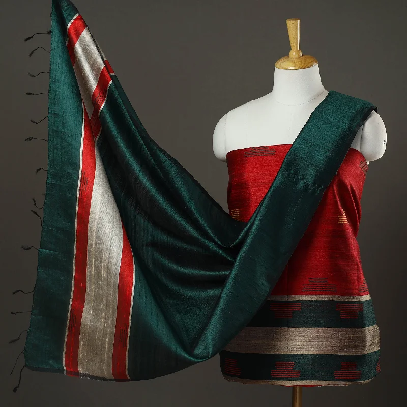 Deal of the Day Red - 3pc Bhagalpuri Tussar Silk Dress Material Set 02