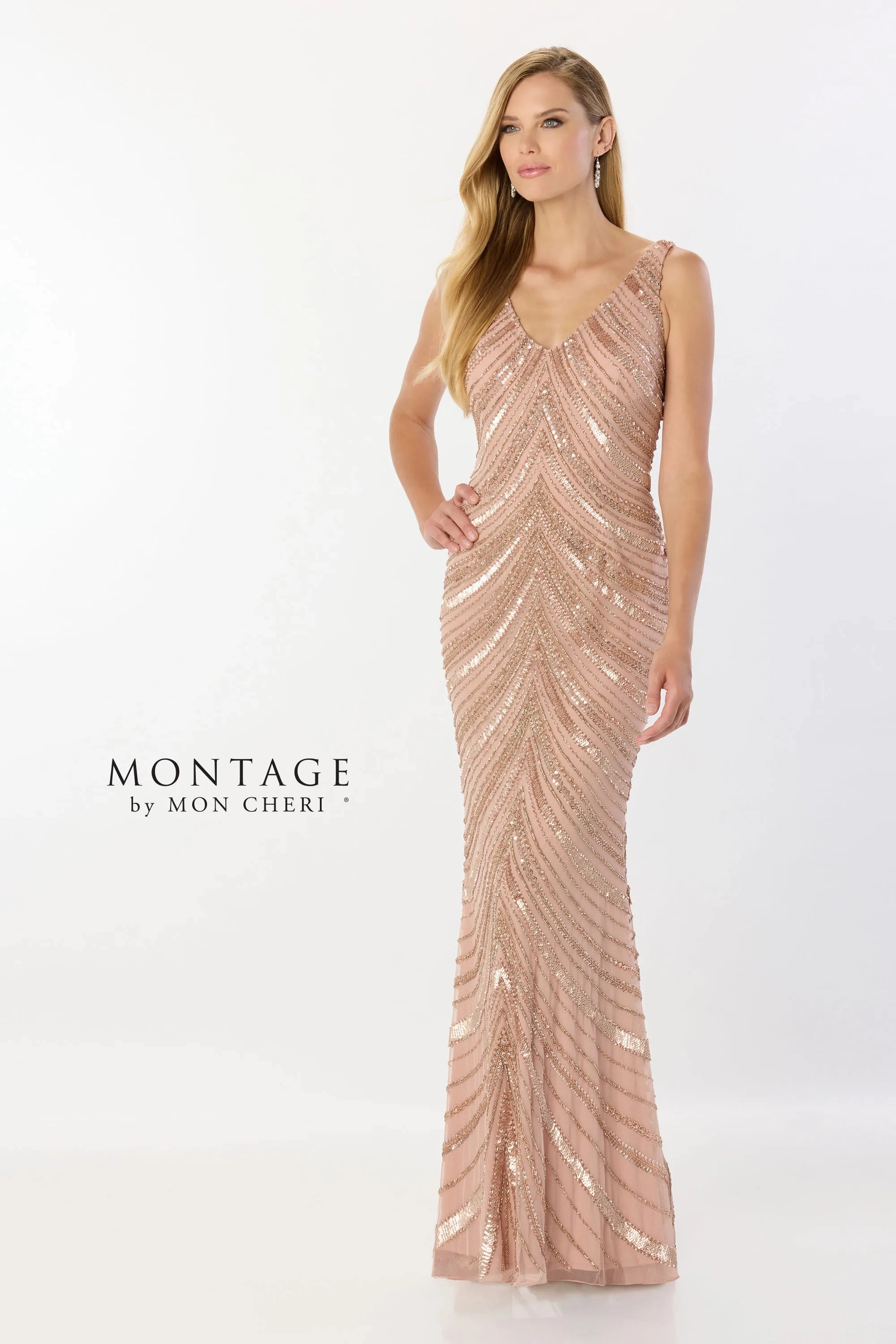 Bonus Savings Montage M2244 Long Fitted Sequin Detachable Sleeve Formal Dress