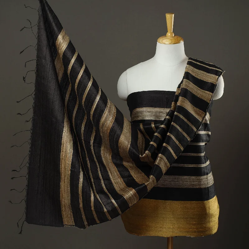 Final Clearance Black - 3pc Bhagalpuri Tussar Silk Dress Material Set 10