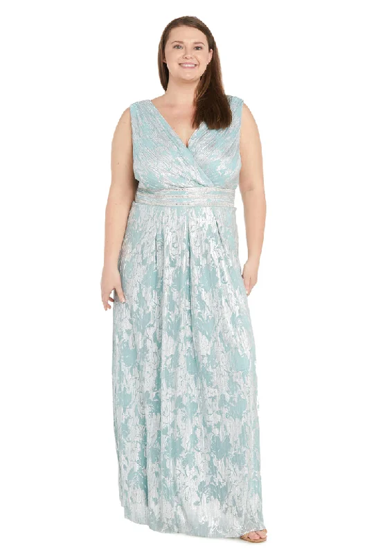 Flash Deals R&M Richards 1198W Long Formal Plus Size Metallic Printed Dress