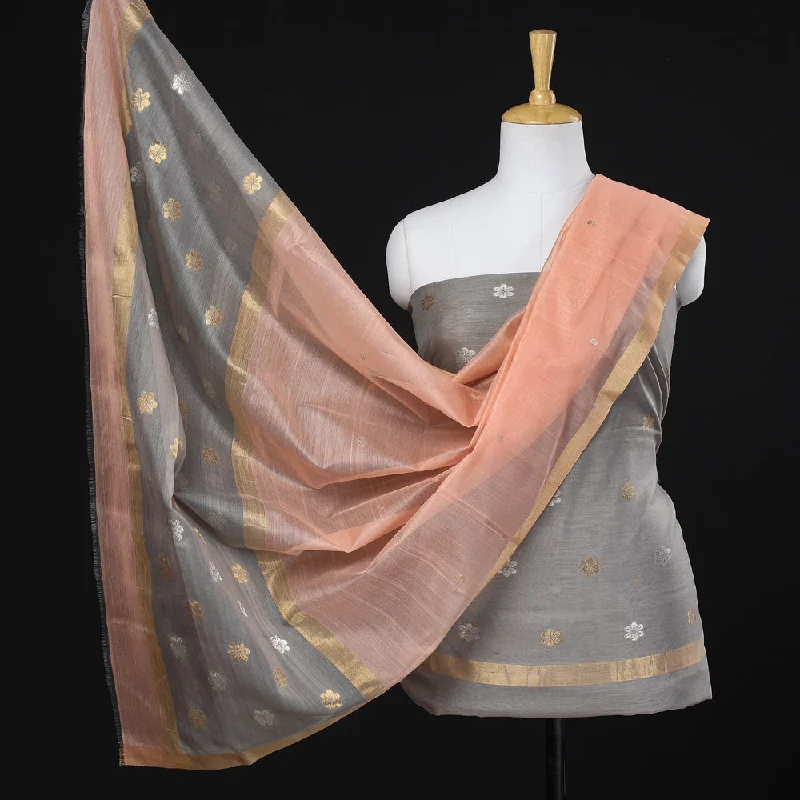 Best Seller Grey - 2pc Chanderi Silk Zari Buti Suit Material Set by Rauph Khan