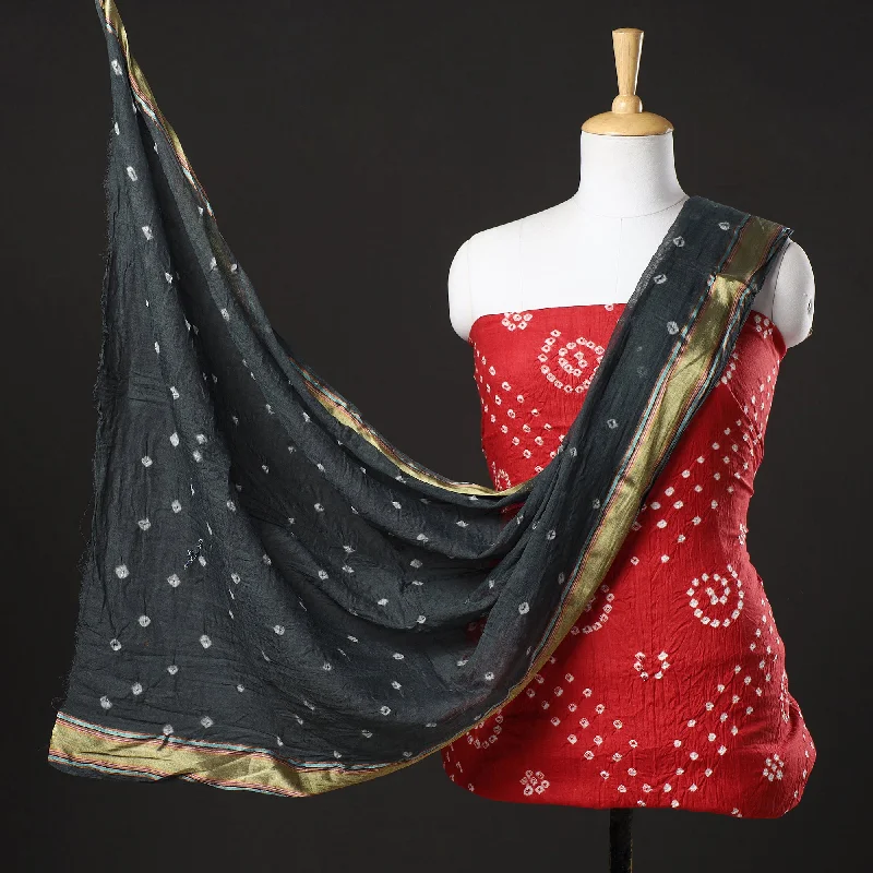 Great Bargains Red - 3pc Kutch Bandhani Tie-Dye Satin Cotton Suit Material Set