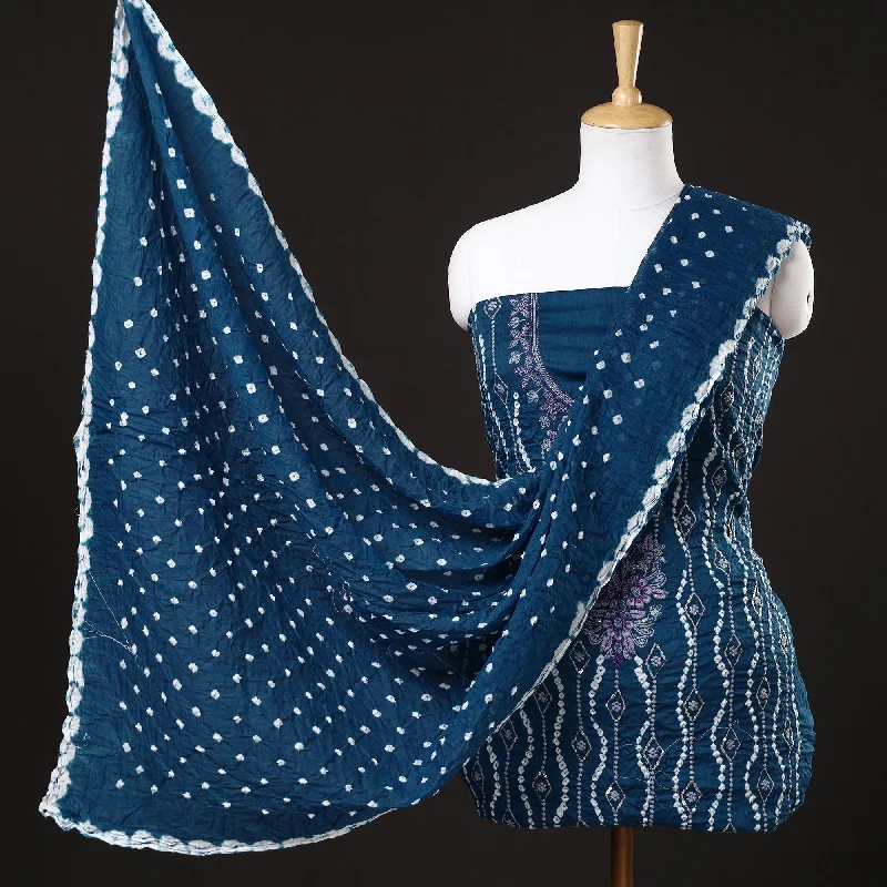 Major Savings Blue - 3pc Kutch Bandhani Tie-Dye Sequin Work Satin Cotton Suit Material Set 64 Major Savings Blue - 3pc Kutch Bandhani Tie-Dye Sequin Work Satin Cotton Suit Material Set 64