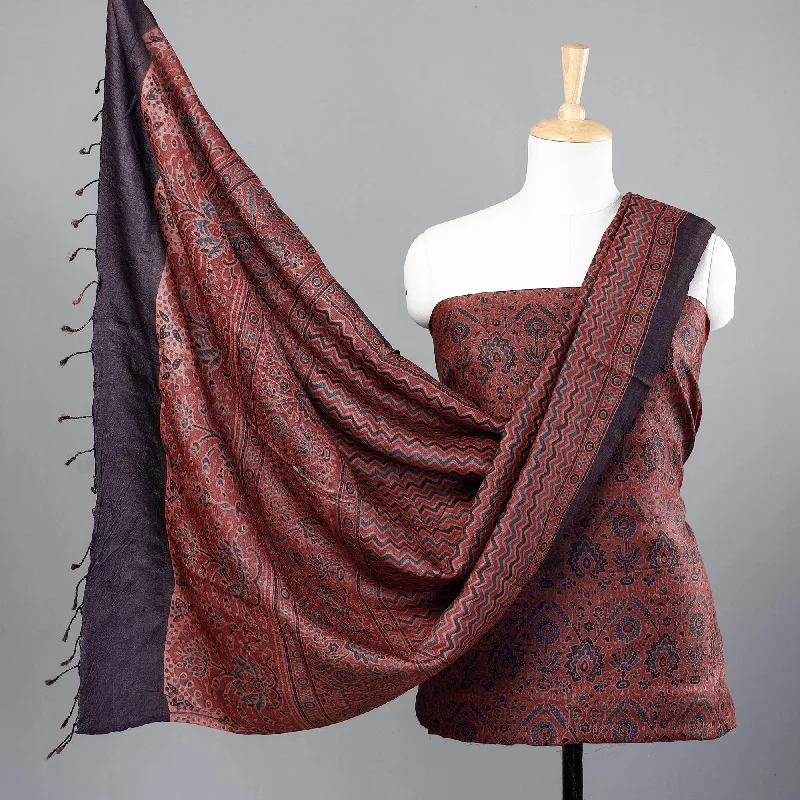Weekend Flash Sale Red - 2pc Ajrakh Hand Block Printed Tussar Silk Handloom Material Suit Set Weekend Flash Sale Red - 2pc Ajrakh Hand Block Printed Tussar Silk Handloom Material Suit Set