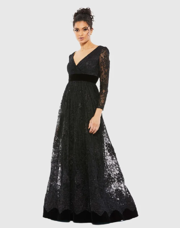 Factory Direct Sale Mac Duggal 67861 Long Sleeve Formal Lace Evening Dress