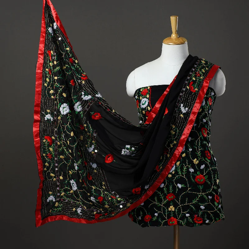 Bargain Blast Black - 3pc Hand Embroidery Georgette Phulkari Dress Material 58