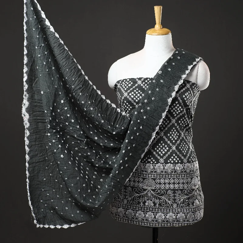 Now or Never Black - 3pc Kutch Bandhani Tie-Dye Sequin Work Satin Cotton Suit Material Set 28 Now or Never Black - 3pc Kutch Bandhani Tie-Dye Sequin Work Satin Cotton Suit Material Set 28