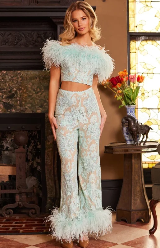 Quick Sale Jovani 22350 Long Beaded Two Piece Lace Formal Jumpsuit