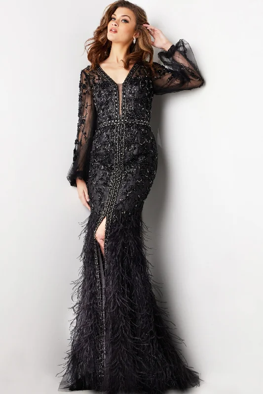 Price Meltdown Jovani 37558 Long Beaded Mermaid Feather Evening Formal Dress