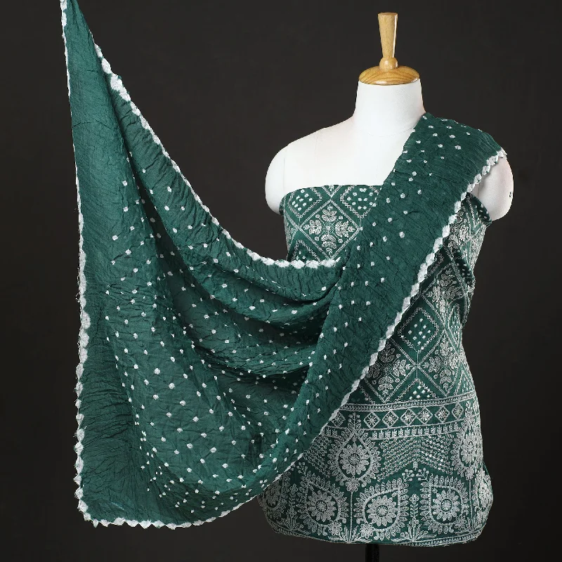 Exclusive Savings Green - 3pc Kutch Bandhani Tie-Dye Sequin Work Satin Cotton Suit Material Set 39 Exclusive Savings Green - 3pc Kutch Bandhani Tie-Dye Sequin Work Satin Cotton Suit Material Set 39