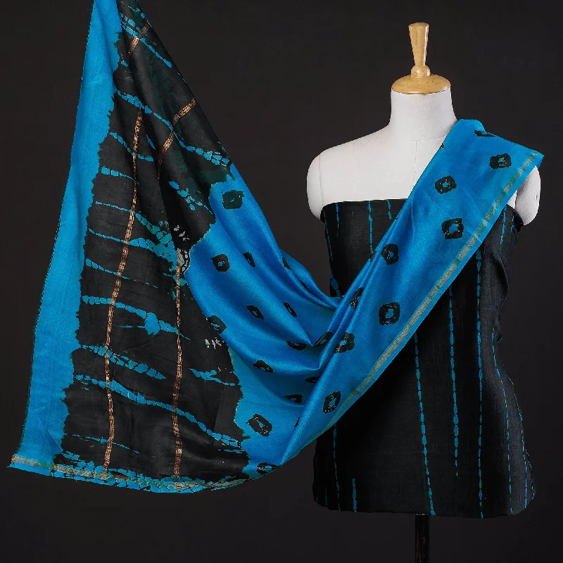 Early Access Black - 3pc Shibori Tie-Dye Chanderi Silk Suit Material Set