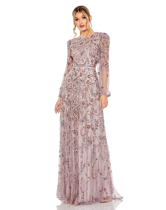 Sale Event Mac Duggal 93930 Beaded Long Sleeve Fitted Formal Evening Gown
