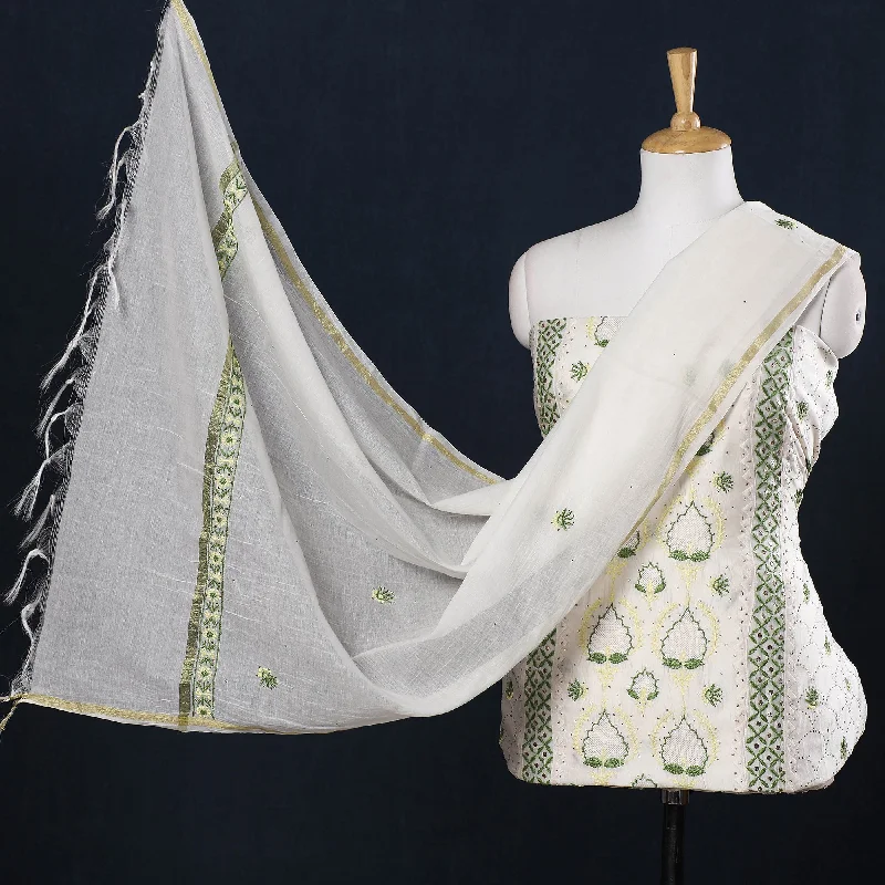 Warehouse Sale White - 2pc Hand Embroidery Chanderi Silk Chikankari Dress Material