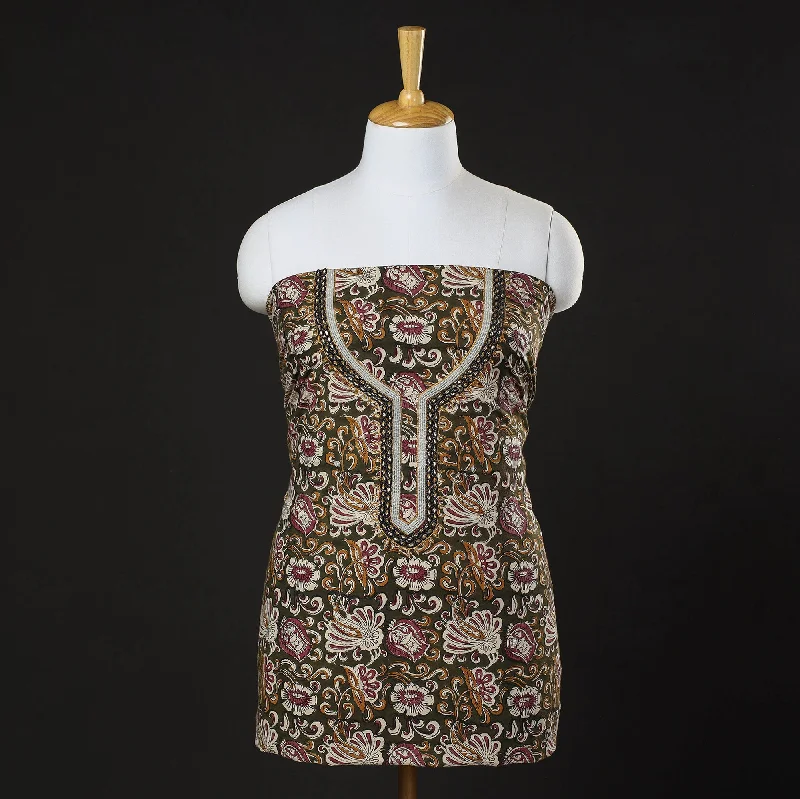 Amazing Deals Green - Bead Work Embroidery Bagru Print Cotton Kurta Material
