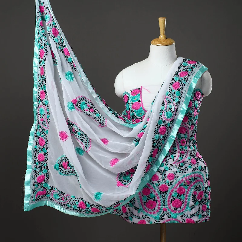 Price Cut Multicolor - 3pc Hand Embroidery Georgette Phulkari Dress Material 18