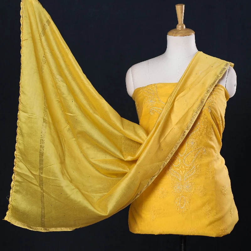 Act Now Yellow - 2pc Hand Embroidery Chanderi Silk Chikankari Dress Material