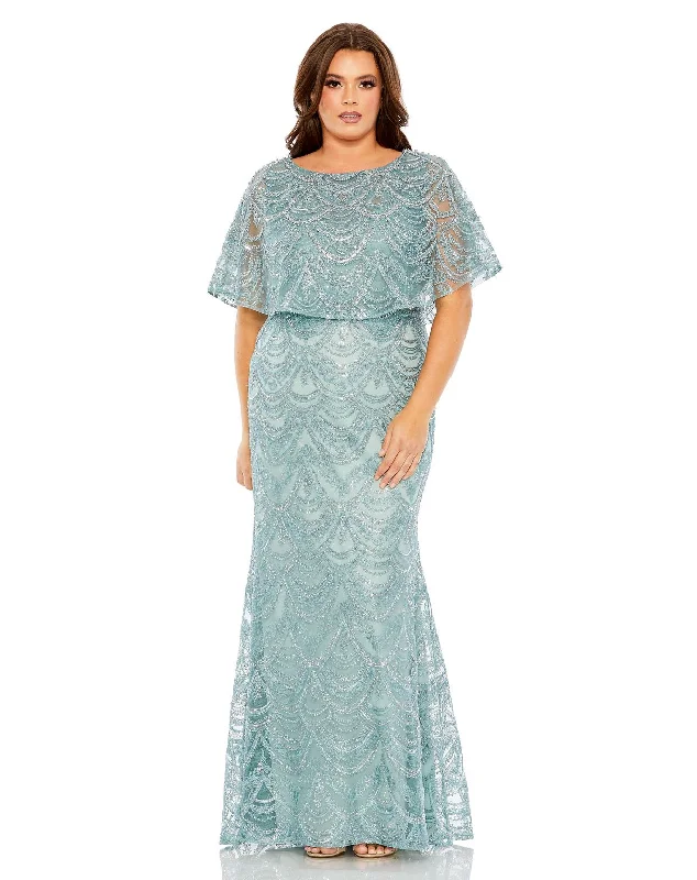 New Arrival Mac Duggal 20470 Plus Size Long Formal Cape Dress