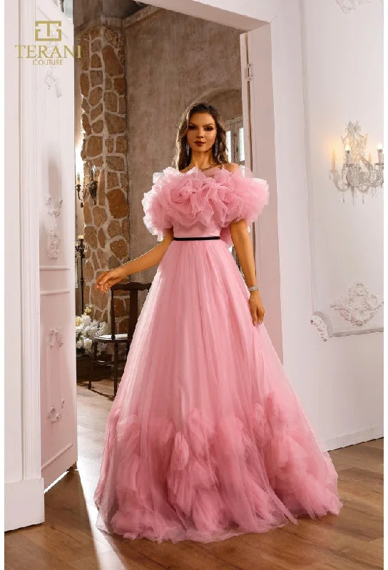 Super Sale Terani Couture 251P4090 Ruffle Ball Gown Long Formal Prom Dress