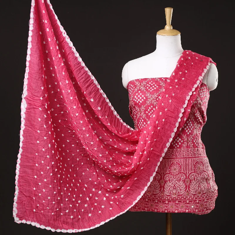 Exclusive Deal Pink - 3pc Kutch Bandhani Tie-Dye Mirror Work Satin Cotton Suit Material Set 36 Exclusive Deal Pink - 3pc Kutch Bandhani Tie-Dye Mirror Work Satin Cotton Suit Material Set 36
