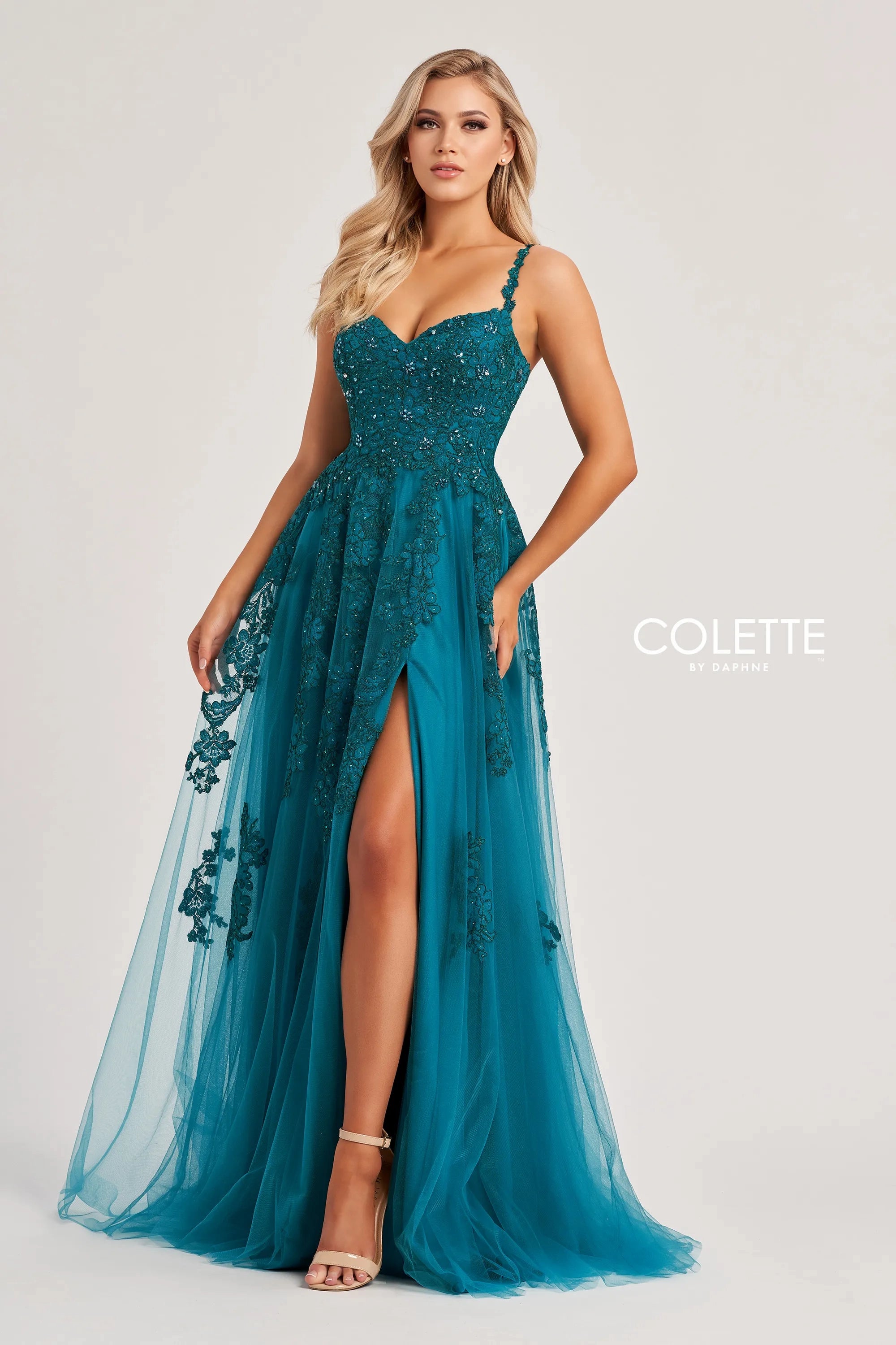 New Deals Colette by Daphne CL8220 Long Beaded A Line Slit Formal Prom Dress