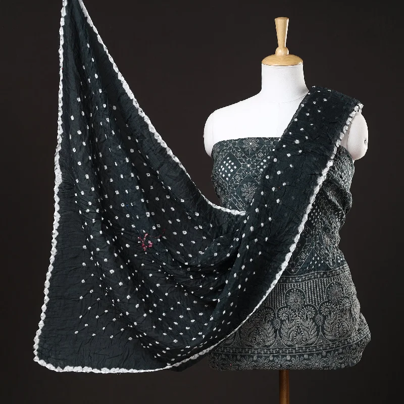 New Markdowns Grey - 3pc Kutch Bandhani Tie-Dye Mirror Work Satin Cotton Suit Material Set 49 New Markdowns Grey - 3pc Kutch Bandhani Tie-Dye Mirror Work Satin Cotton Suit Material Set 49