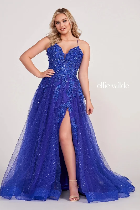 Closeout Ellie Wilde EW34042 Long Glitter Ball Gown Prom Dress