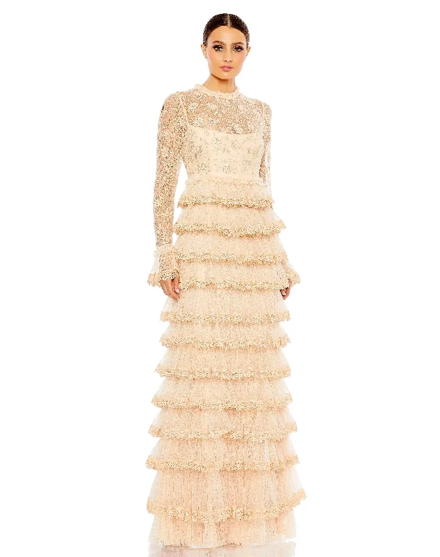 Extra Savings Mac Duggal 8004 Long Sleeve Formal Tiered Evening Dress