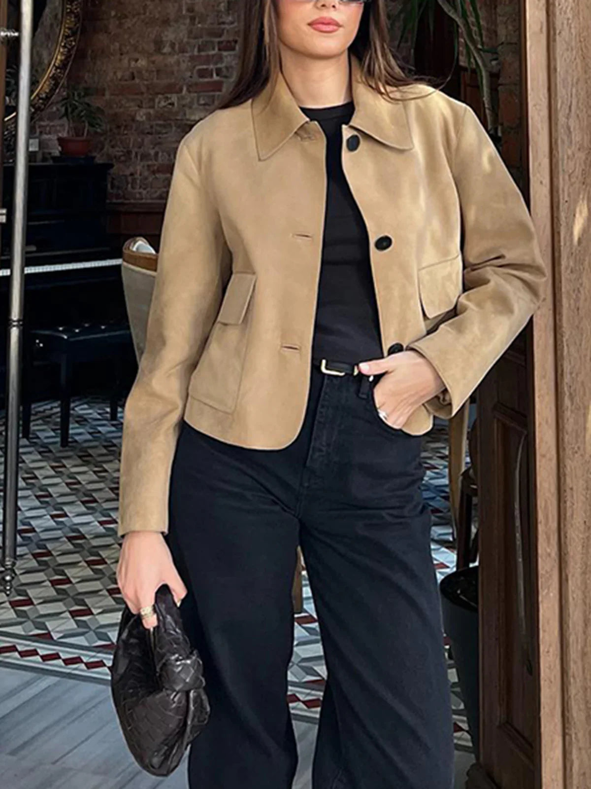 New Markdowns Suede Soft Button Lapel Jacket