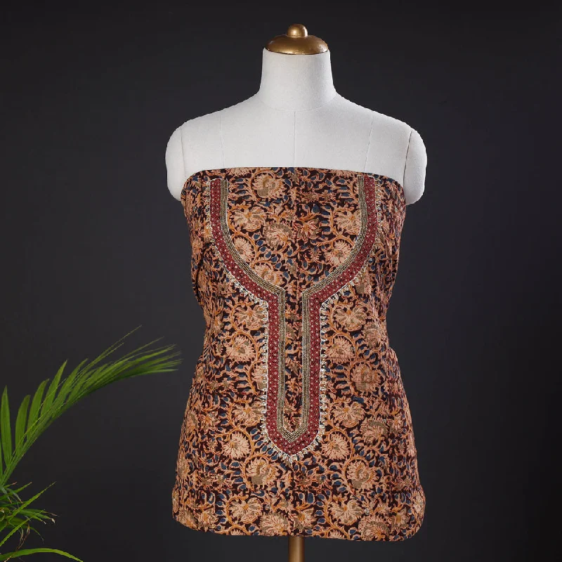 Best Bargains Brown - Embroidered Cotton Kalamkari Print Kurta Material (2.6m)