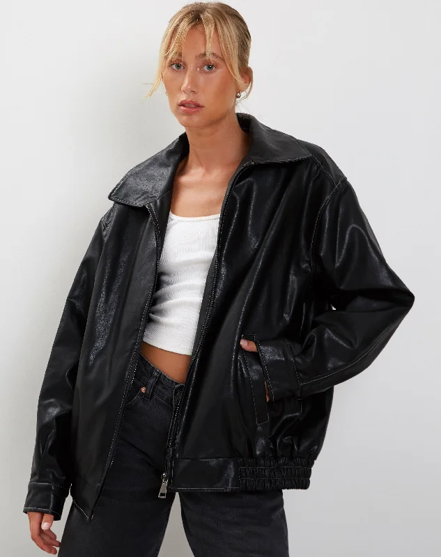 Anniversary Sale Cavita Jacket in Black with Grey Top Stitch