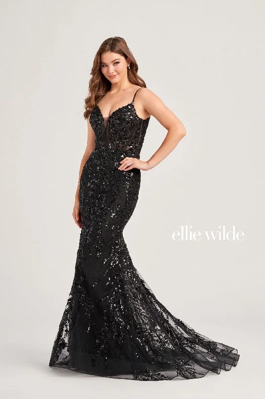 While Supplies Last Ellie Wilde EW35039 Fitted Formal Glitter Prom Long Gown