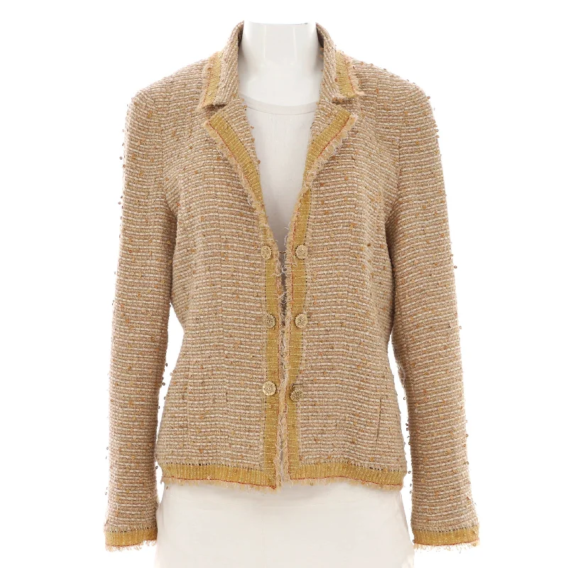 Instant Discount Women's Pointed Collar Button Up Jacket Sequin Embellished Tweed