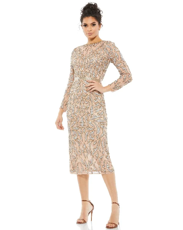 Reduced Prices Mocha 8 Mac Duggal 5521 Long Sleeve Beaded Cocktail Dress Sale