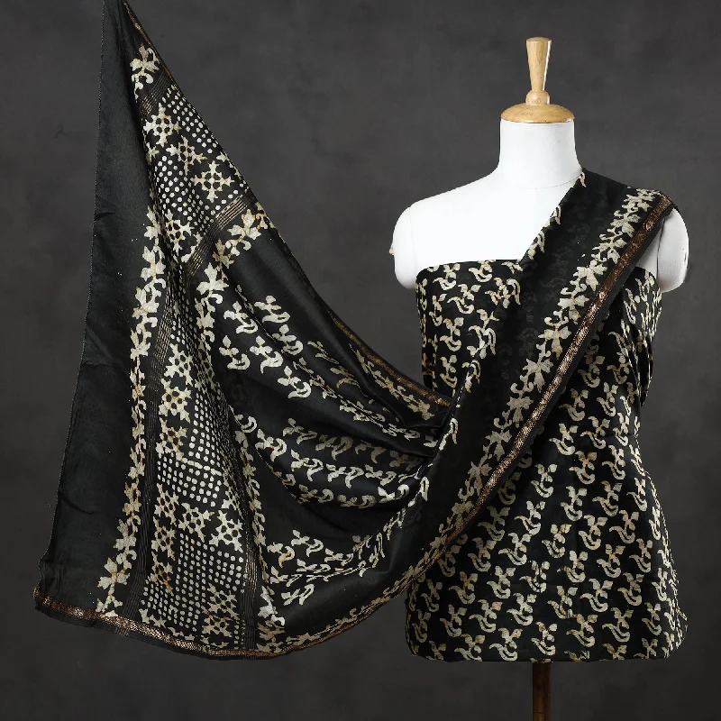 Take Advantage Black - 3pc Chanderi Silk Hand Batik Print Dress Material