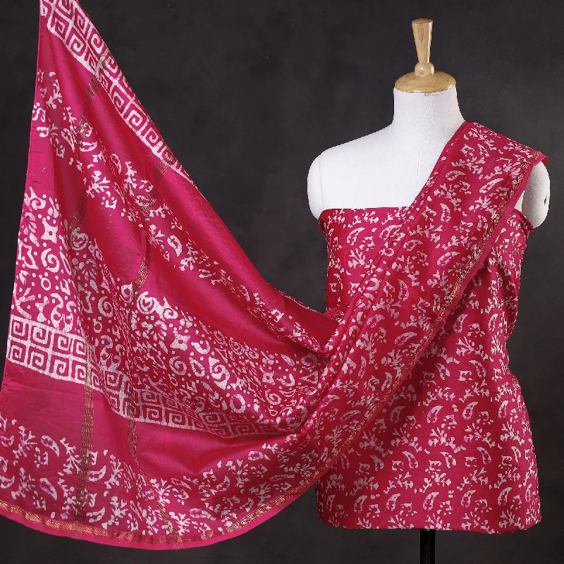 Flash Sale Pink - 3pc Hand Batik Printed Chanderi Silk Suit Material Set