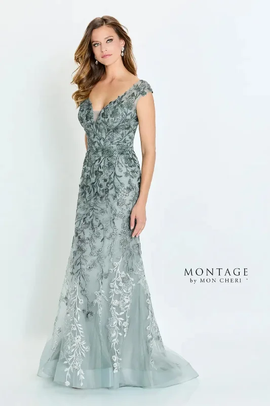 Extra Savings Montage M522 Beaded Floral Long Formal Ombre Evening Dress