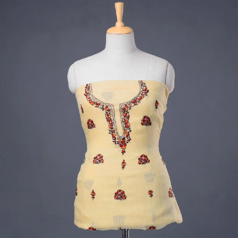 Closeout Beige - Kashidakari Hand Embroidery Handloom Kota Doria Kurta  Material - 2.6 M