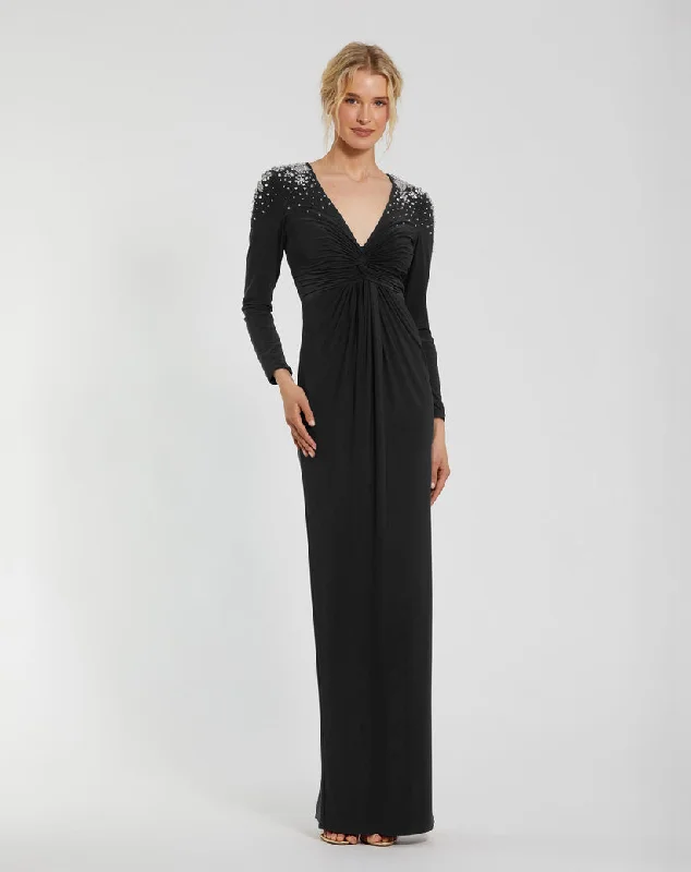 Bargain Prices Mac Duggal 44063A Fitted Long Sleeve Formal Beaded Evening Dress