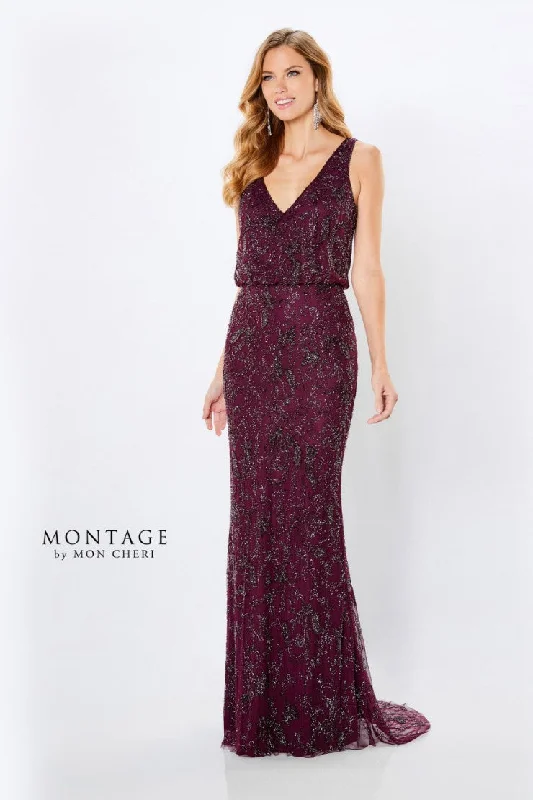 Incredible Offers Montage 221966 Long Beaded Blouson Formal Dress